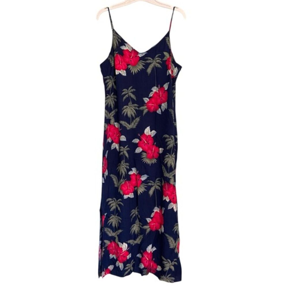 Caribbean Joe Hawaiin Tropical Floral Thin Strap V-neck Maxi Dress Petite Large